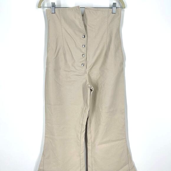 Sara Battaglia High Waist Faux Leather Pants Cream Wide Leg IT Size 42 - Picture 3 of 16